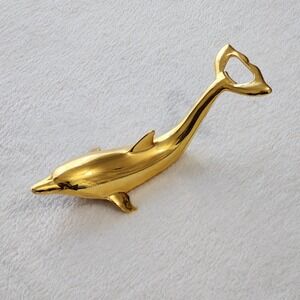 BMF Dolphin Bottle Opener Gold Tone Metal Vintage West Germany Nautical Barware